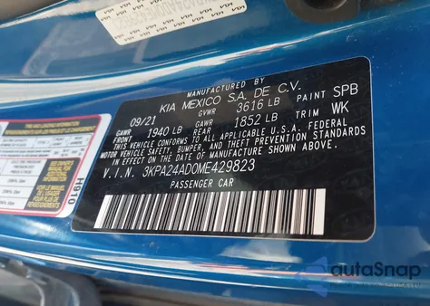 2021 Kia Rio S z USA, uszkodzony, nr VIN 3KPA24AD0ME429823